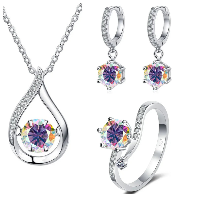 925 Silver Moissanite Jewelry Set Necklace Ring Stud Earrings Solitaire
