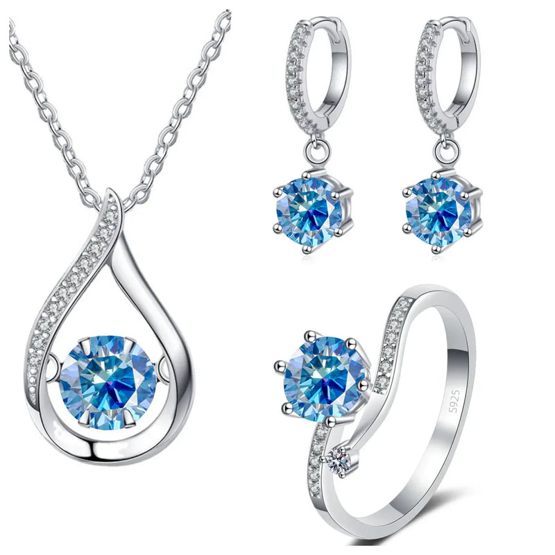 925 Silver Moissanite Jewelry Set Necklace Ring Stud Earrings Solitaire