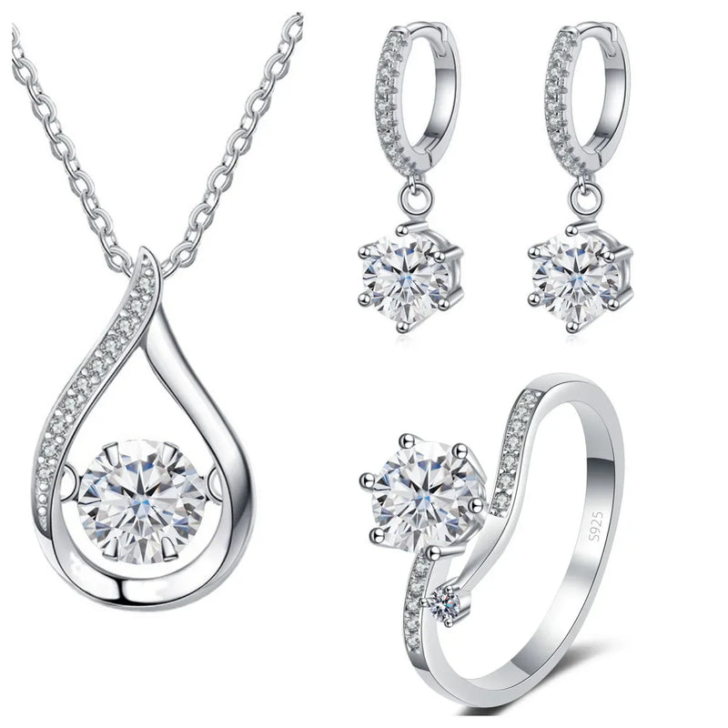 925 Silver Moissanite Jewelry Set Necklace Ring Stud Earrings Solitaire