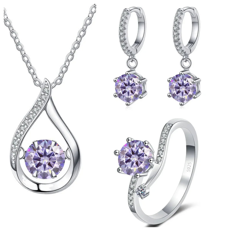 925 Silver Moissanite Jewelry Set Necklace Ring Stud Earrings Solitaire