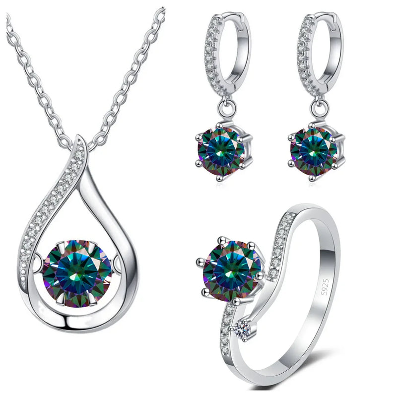 925 Silver Moissanite Jewelry Set Necklace Ring Stud Earrings Solitaire