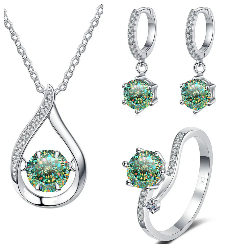 925 Silver Moissanite Jewelry Set Necklace Ring Stud Earrings Solitaire
