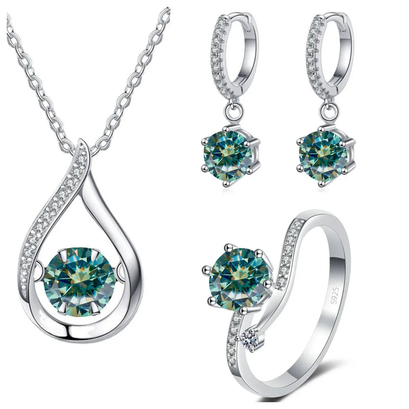 925 Silver Moissanite Jewelry Set Necklace Ring Stud Earrings Solitaire