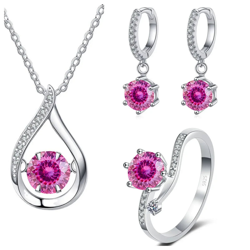 925 Silver Moissanite Jewelry Set Necklace Ring Stud Earrings Solitaire