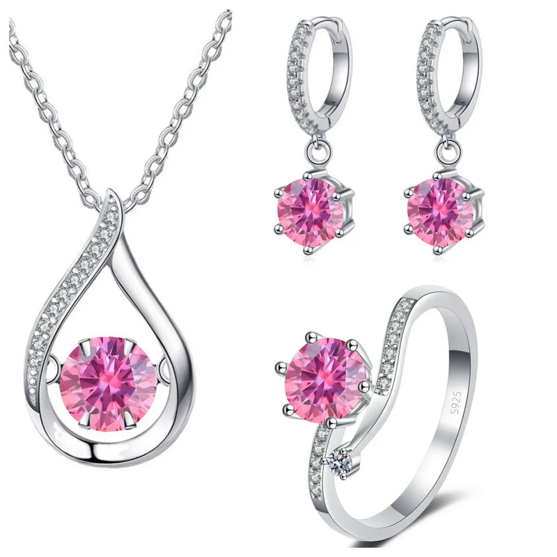 925 Silver Moissanite Jewelry Set Necklace Ring Stud Earrings Solitaire