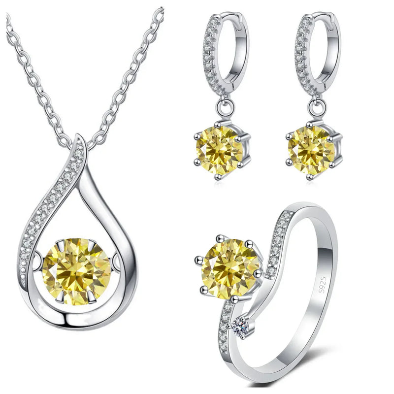 925 Silver Moissanite Jewelry Set Necklace Ring Stud Earrings Solitaire