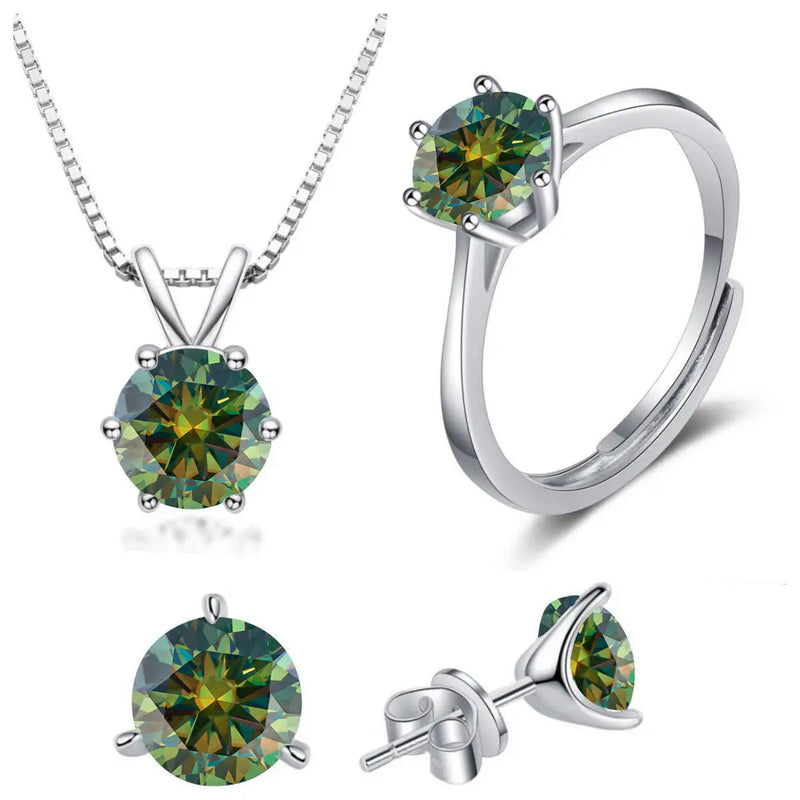 925 Sterling Silver 1ctx4 D Moissanite Necklace Earrings Set Bridal Jewelry