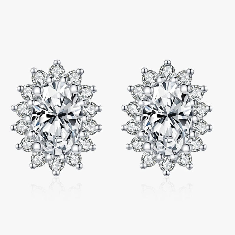 925 Sterling Silver Moissanite Halo Stud Earrings Bridal Wedding Engagement
