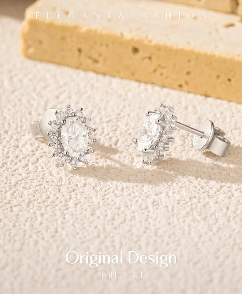 925 Sterling Silver Moissanite Halo Stud Earrings Bridal Wedding Engagement