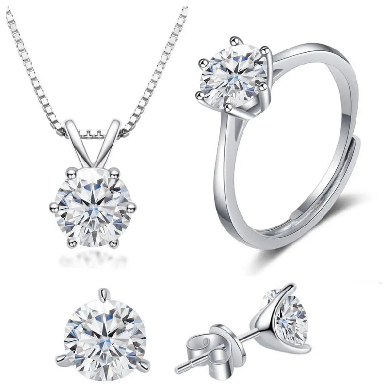 925 Sterling Silver 1ctx4 D Moissanite Necklace Earrings Set Bridal Jewelry