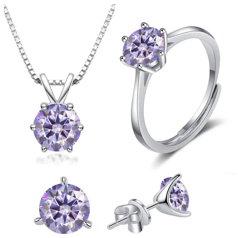 925 Sterling Silver 1ctx4 D Moissanite Necklace Earrings Set Bridal Jewelry
