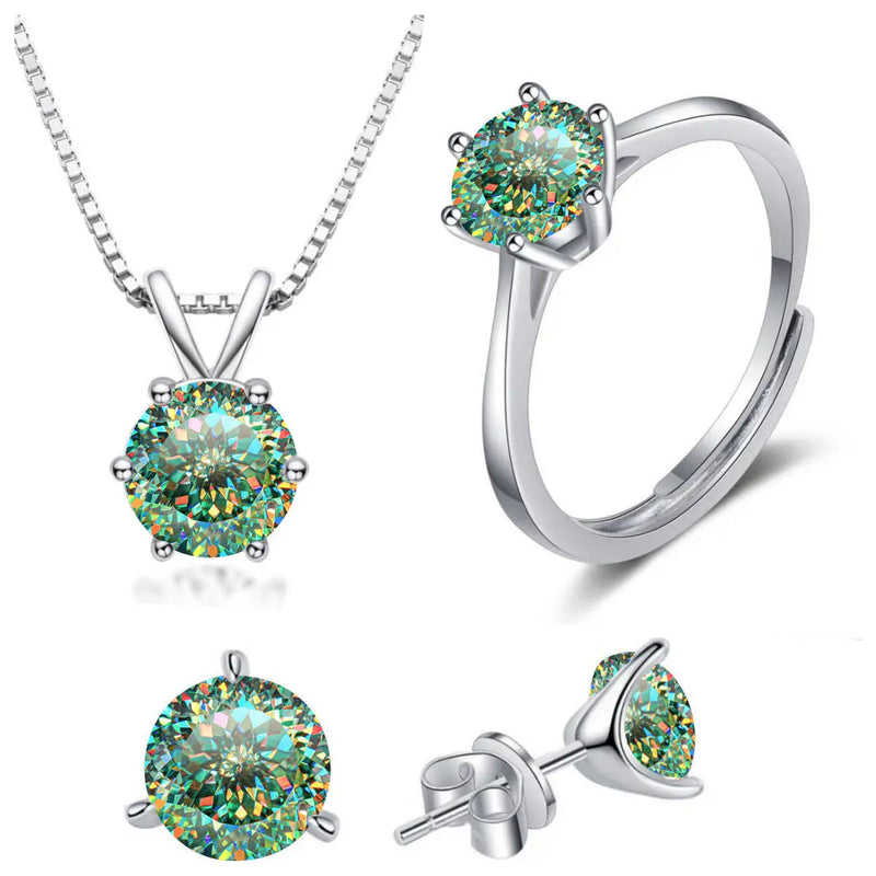 925 Sterling Silver 1ctx4 D Moissanite Necklace Earrings Set Bridal Jewelry