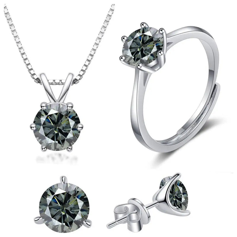 925 Sterling Silver 1ctx4 D Moissanite Necklace Earrings Set Bridal Jewelry