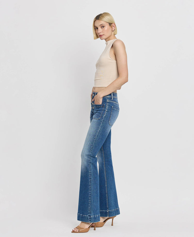 Mid Rise Patch Pocket  Flare Jean