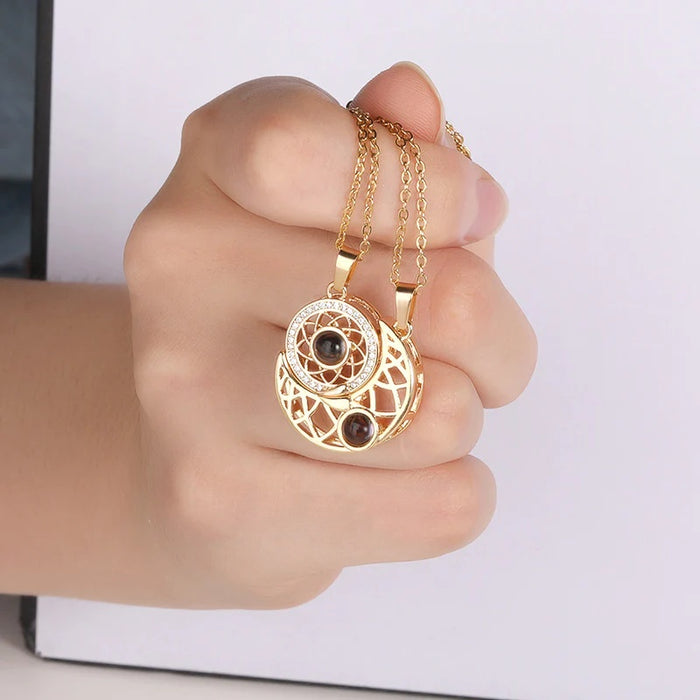 Sun Moon Shape Couple Personalized Necklaces Wedding Birthday Jewelry  Languages I Love You Projection Pendant Necklace Gifts