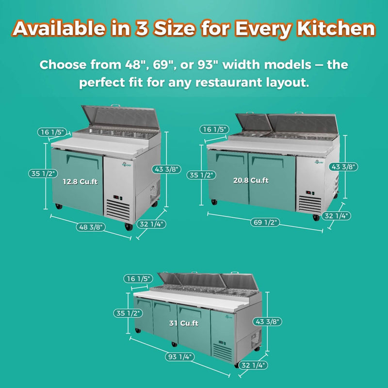 Heavy-Duty 93" Commercial Stainless Steel Pizza Prep Table With Refrigeration (SAK52193)