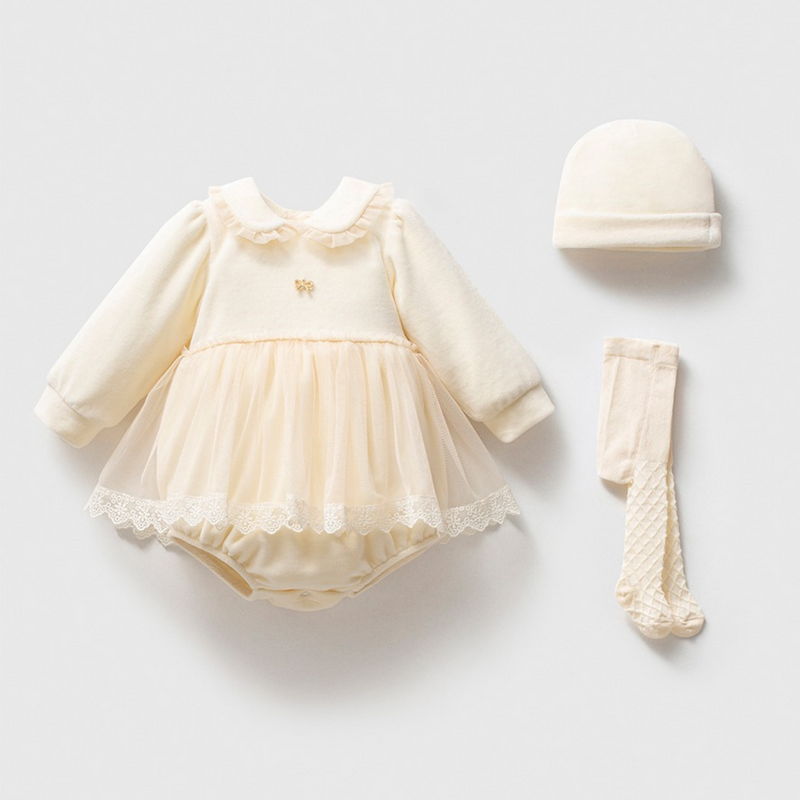 Golden Bloom Baby Outfit Set – 3 Pieces