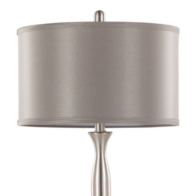 Joan 30" Contemporary Metal Table Lamp Set in Brushed Nickel with Grey Satin Shade - Set of 2