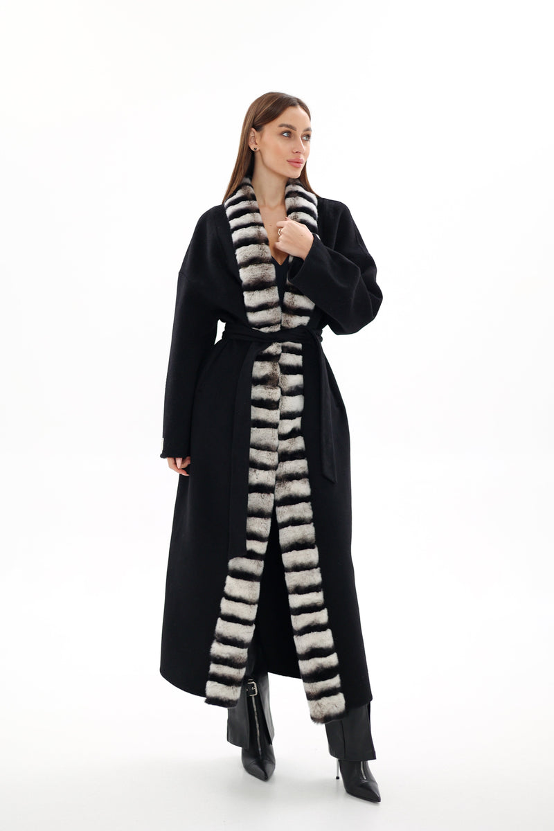 Genuine  French Orylag Fur Italian Cashmere Wool Coat