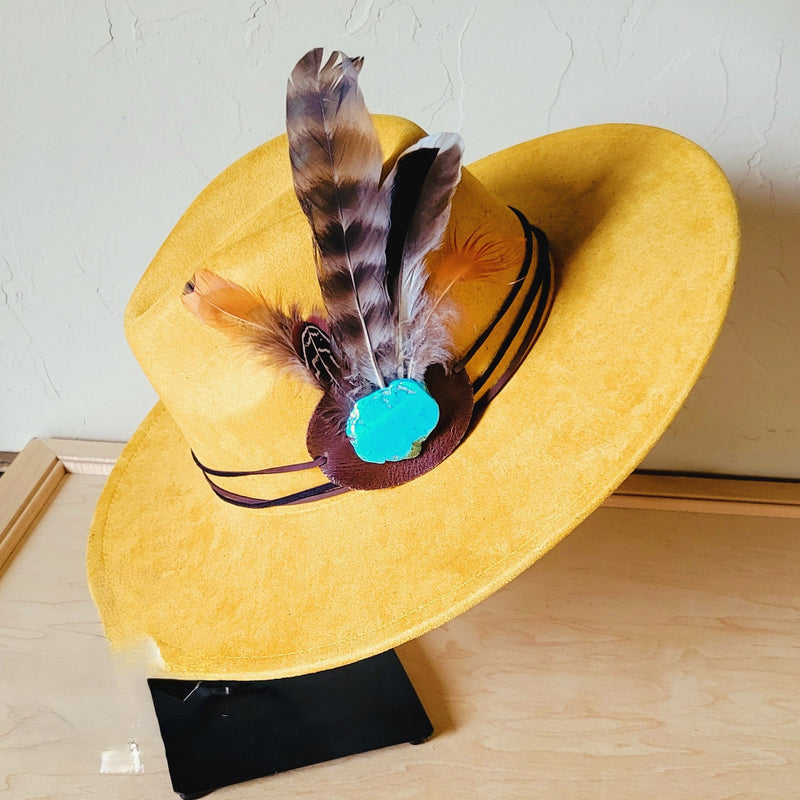 Mustard Boho Western Hat w/ Choice of Turquoise Hat Accent 983v