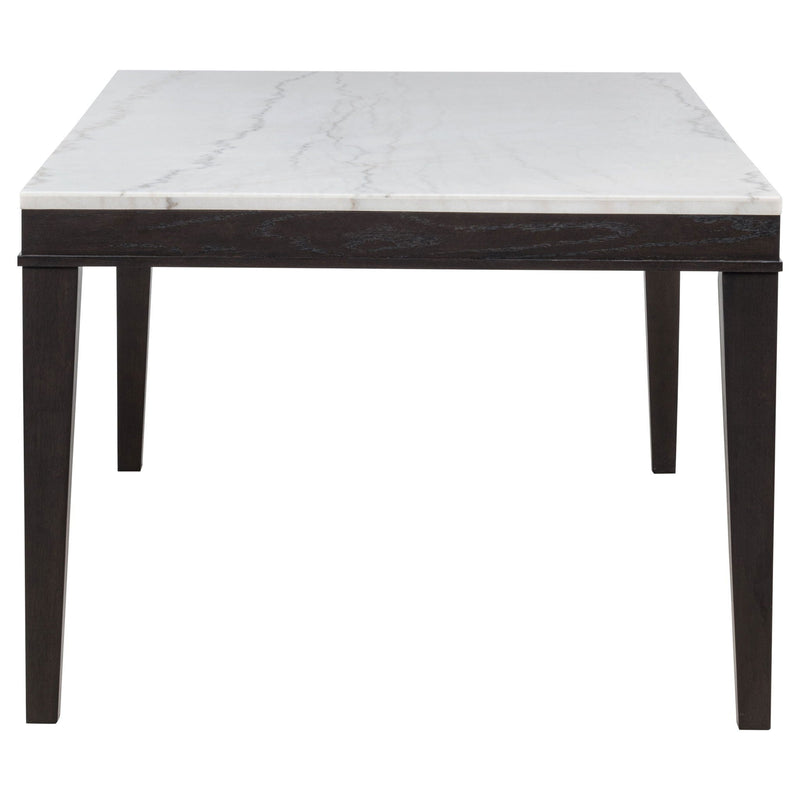 Averill 7-piece White Marble Top Dining Set Dark Grey and Coffee Bean