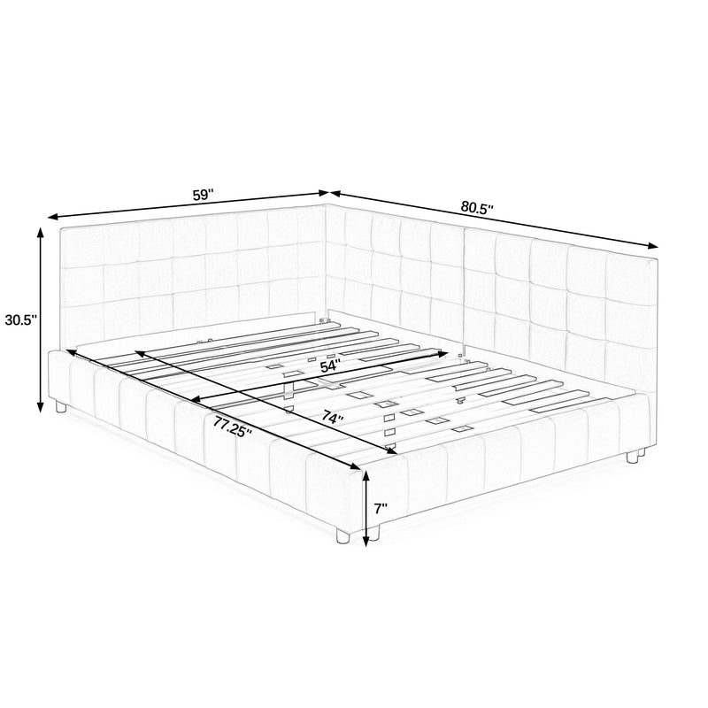 Velvet Grey Full Size Upholstered Tufted Bed Frame with Backrest and Armrests, 80.5''*59''*30.5''