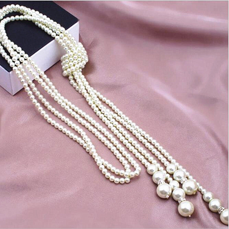 Trendy Multi-Layer Knotted Pearl Sweater Chain Long Necklace