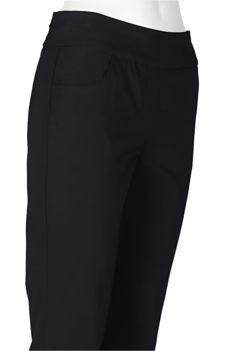 Carre Noir Mid Waist Canded Waist Slit Cuff Pockets Solid Crepe Pants