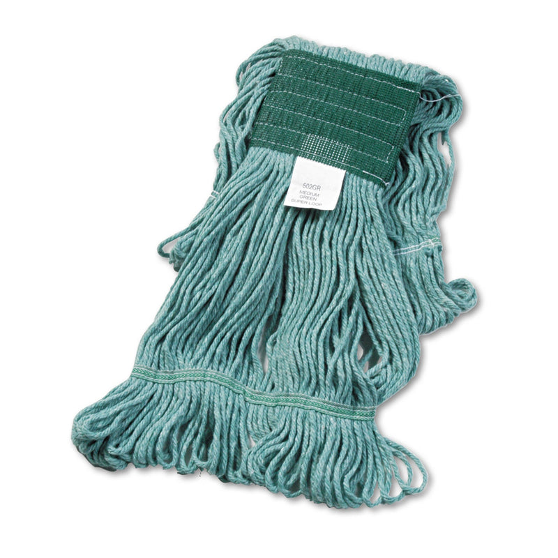 Boardwalk Super Loop Wet Mop Head, Cotton/Synthetic Fiber, 5" Headband, Medium Size, Green, 12/Carton