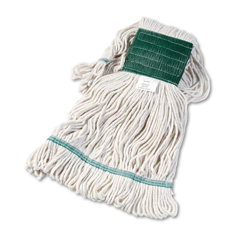 Boardwalk Super Loop Wet Mop Head, Cotton/Synthetic Fiber, 5" Headband, Medium Size, White, 12/Carton