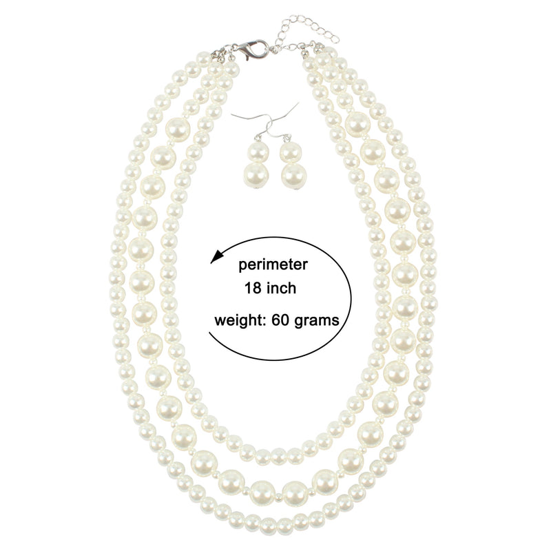 Vintage Handmade Layer Pearl Beaded Choker Necklace Jewelry Set