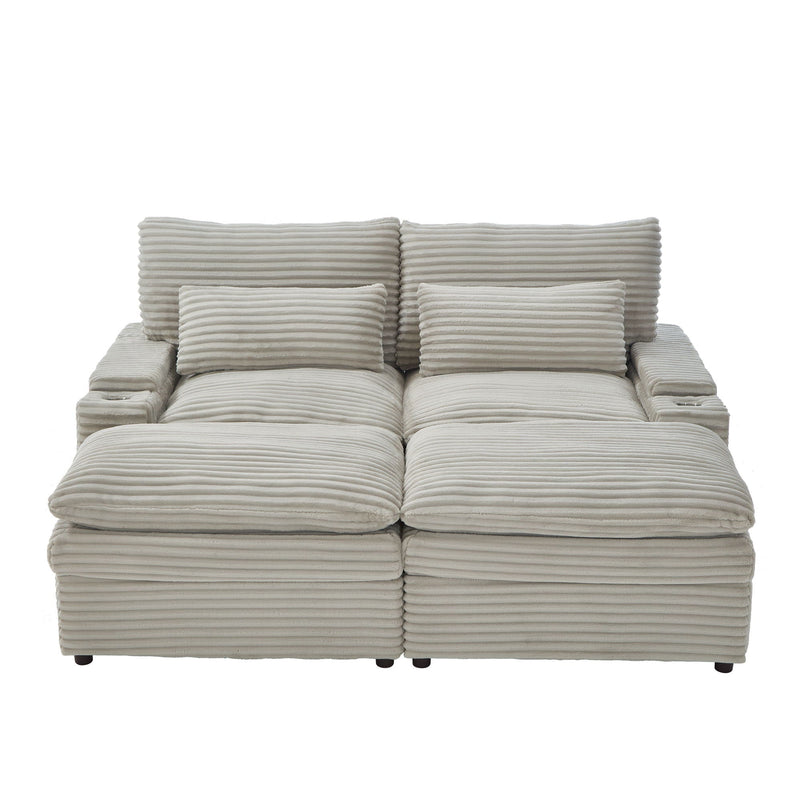 Convertible Loveseat Sofa With Storage, USB Ports, Cup Holders