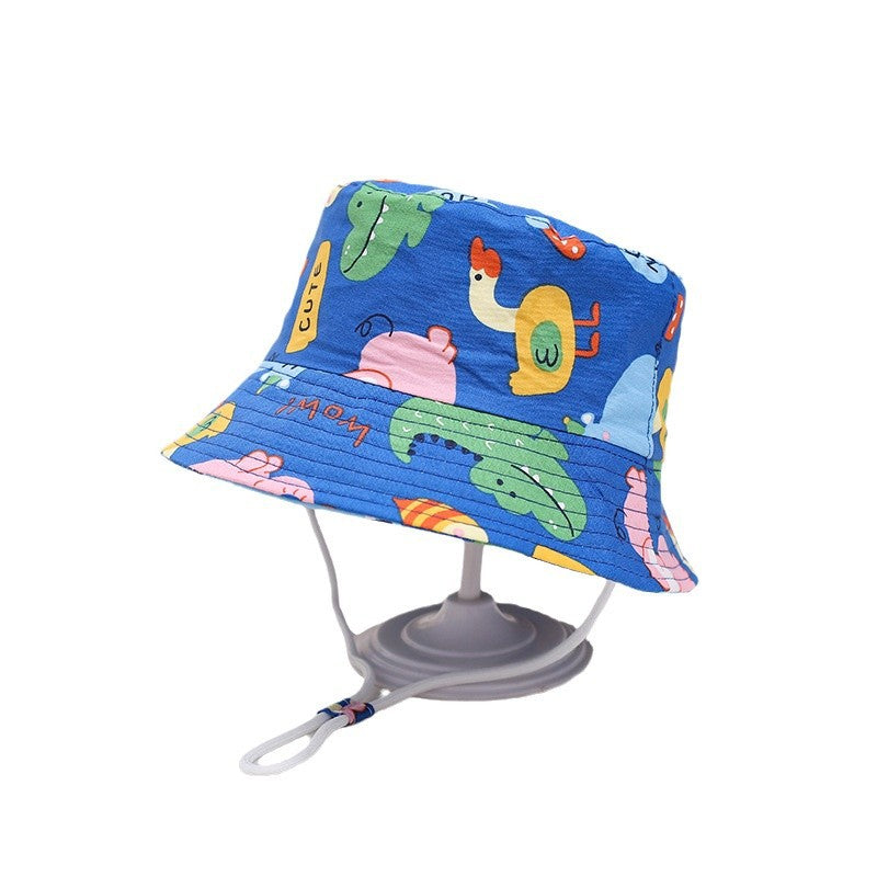 Printed Bucket Hat Cute Car Dinosaur Summer Beach Pure Cotton Fisherman Hat For Babies