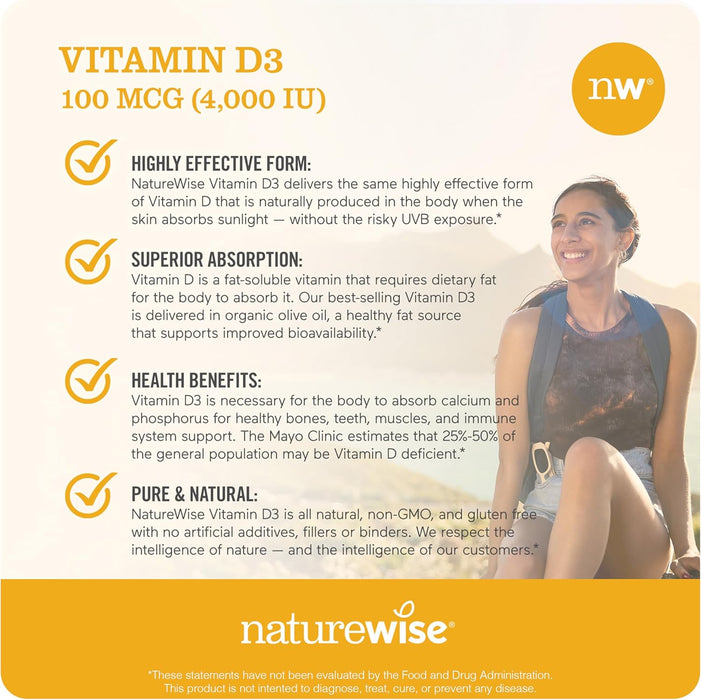 Vitamin D3 4000Iu (100 Mcg) 90-Day Supply for Immune Support, Healthy Muscle Function, and Bone Health - Non-Gmo, Gluten Free in Organic Extra Virgin Olive Oil, (Mini Softgel), 90 Count
