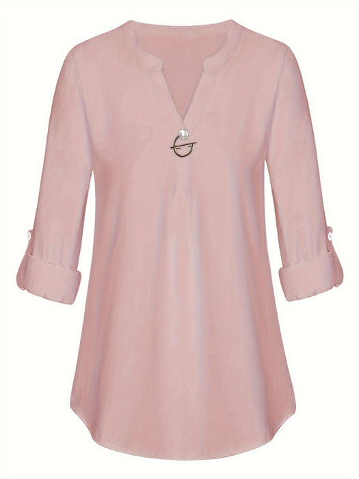 Women's Long Sleeved Simple And Versatile Casual Pearl Button Shirt