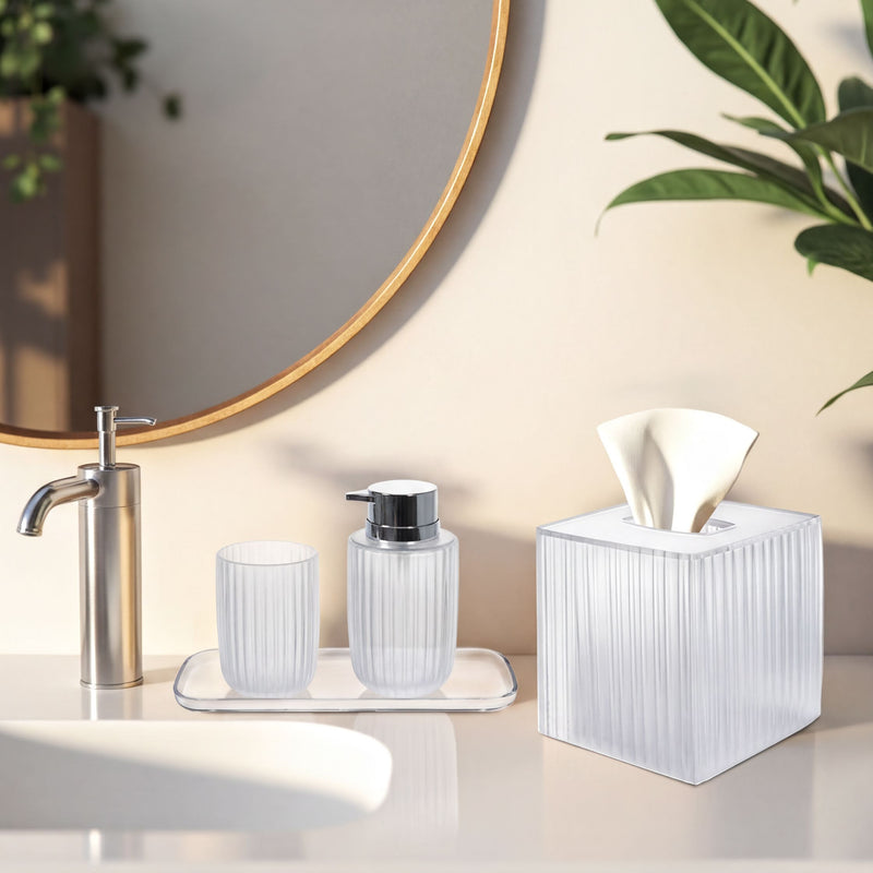 Acrylic Bathroom Set – Modern Bathroom Accessories with Soap Dispenser Pump & Tray