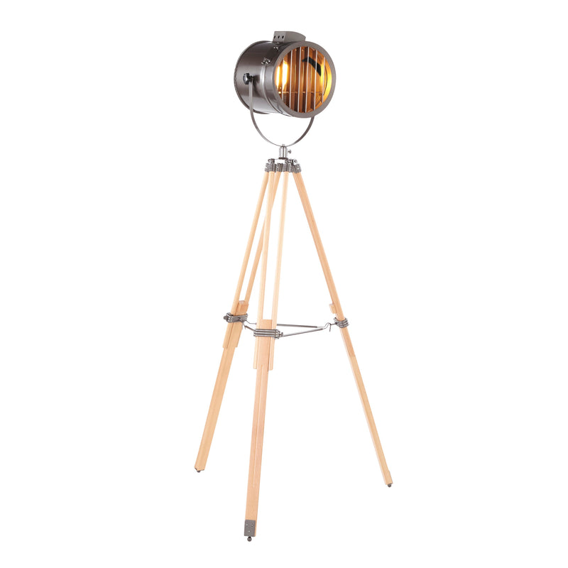 Ahoy Industrial Floor Lamp in Natural Wood and Antique Metal