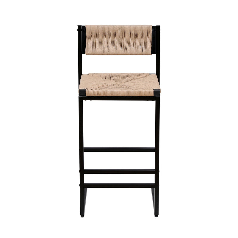 Bar Stools Paper Rope Weave Dining Chairs With Back Hand Weave Stools For Kichen Island, Bar & Counter (Set of 2)