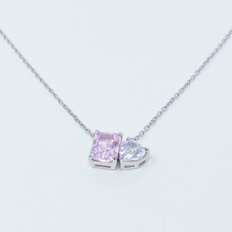 Double Stone Pendant Sterling Silver Necklace