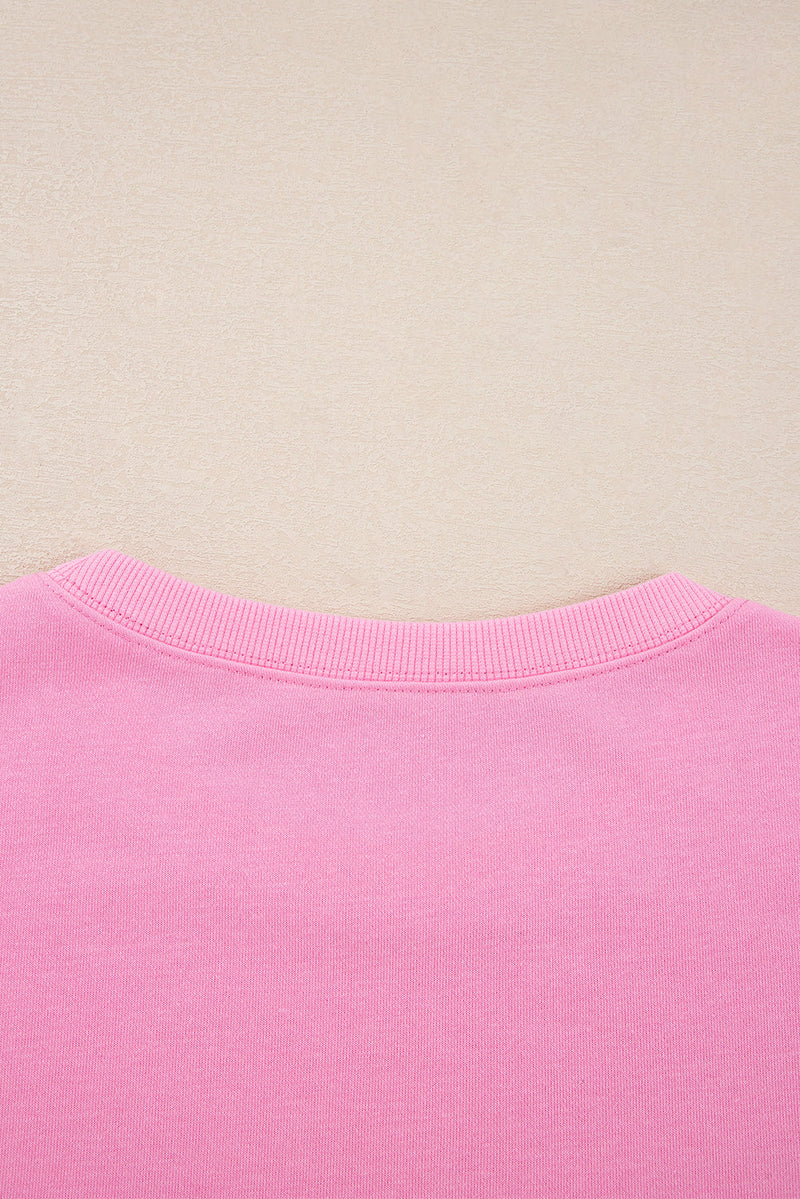 Pink Big Bow Lace Embroidered Dolman Sleeve Slit Plus Size Sweatshirt