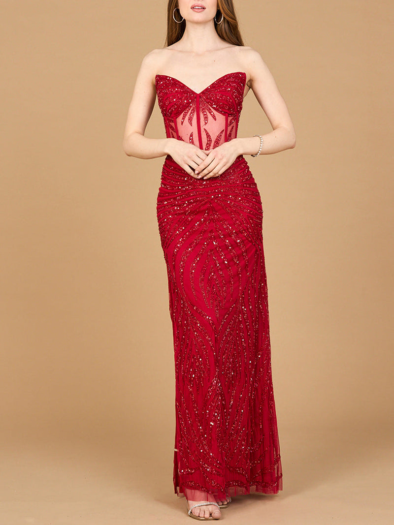 Beaded Corset Prom Dress with Slit