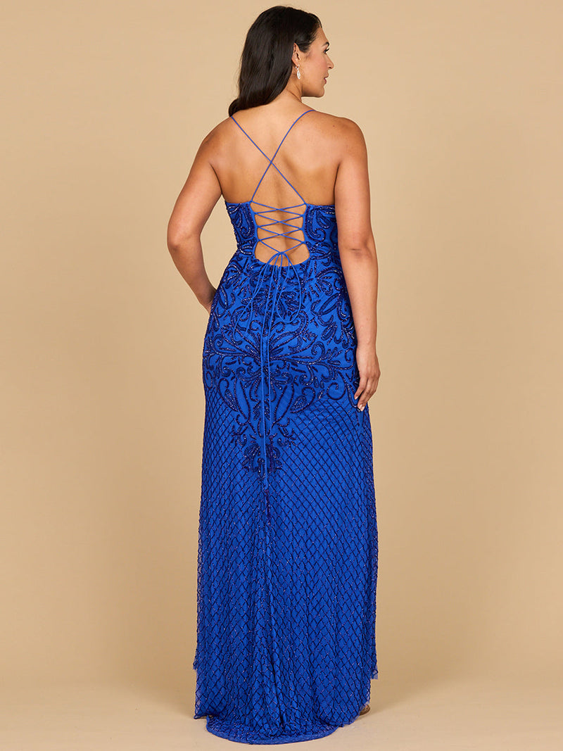 Lace Up Open Back Beaded Dress