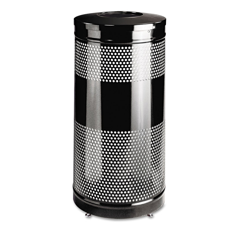 Rubbermaid Classics Perforated Open Top Receptacle, Round, Steel, 25 gal, Black