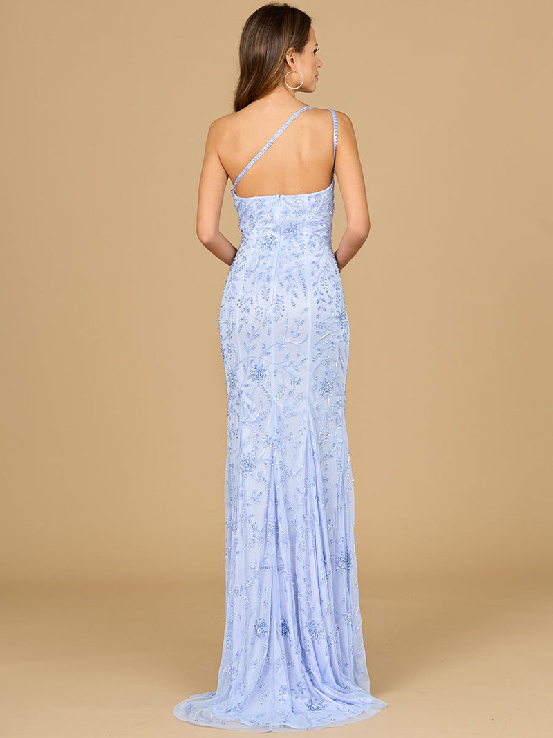 One Shoulder Beaded Gown with Slit
