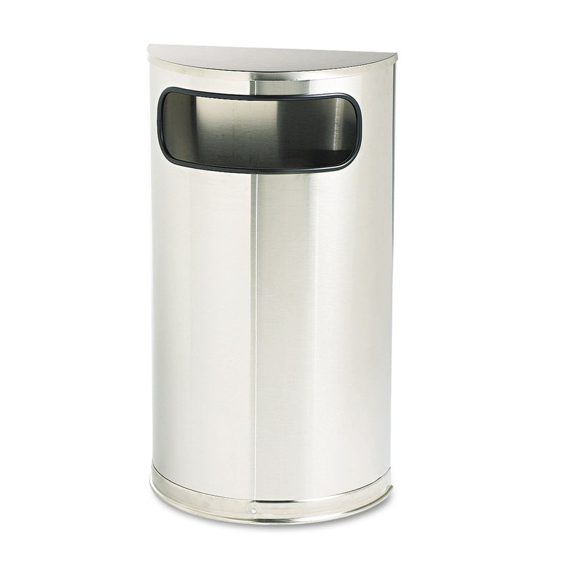 Rubbermaid European and Metallic Series Receptacle, Half-Round, 9 gal, Satin Stainless