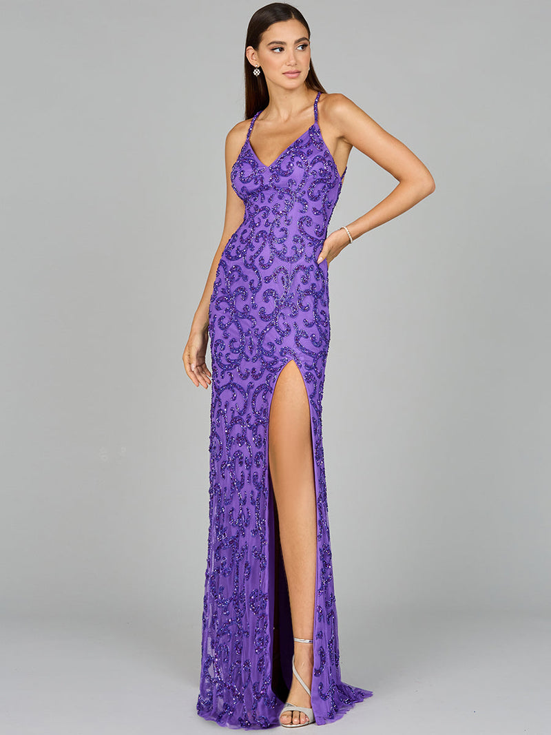 Sultry Beaded Gown with Slit