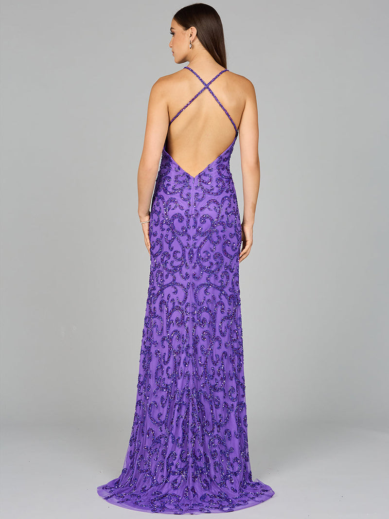Sultry Beaded Gown with Slit