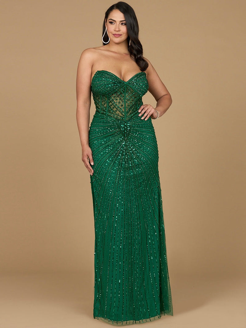 Embellished Strapless Gown with Slit