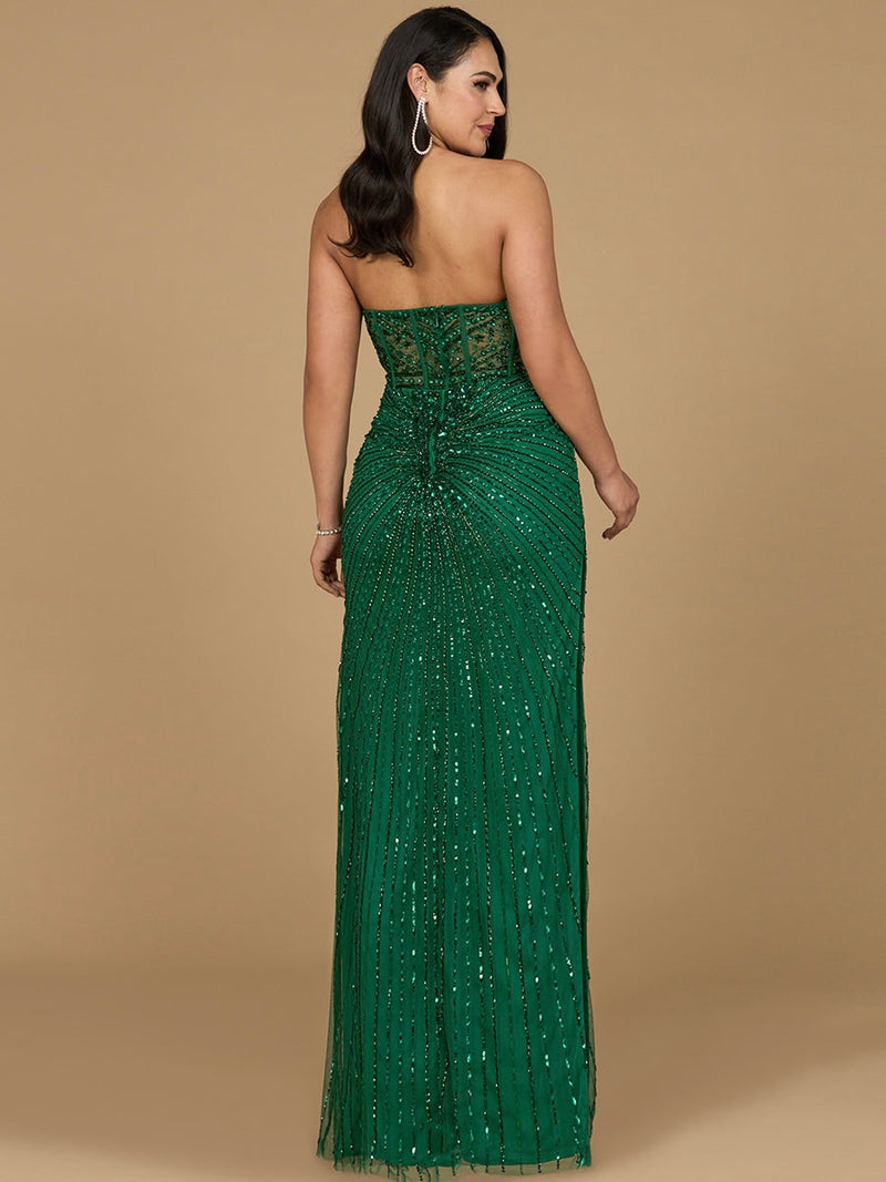 Embellished Strapless Gown with Slit