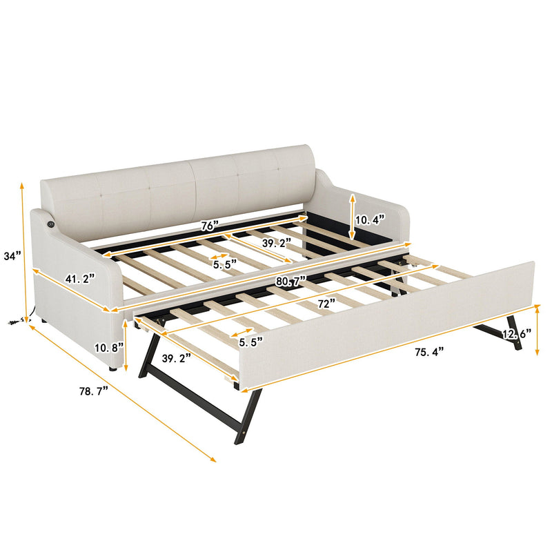 Upholstered Daybed With Trundle And USB Charging
